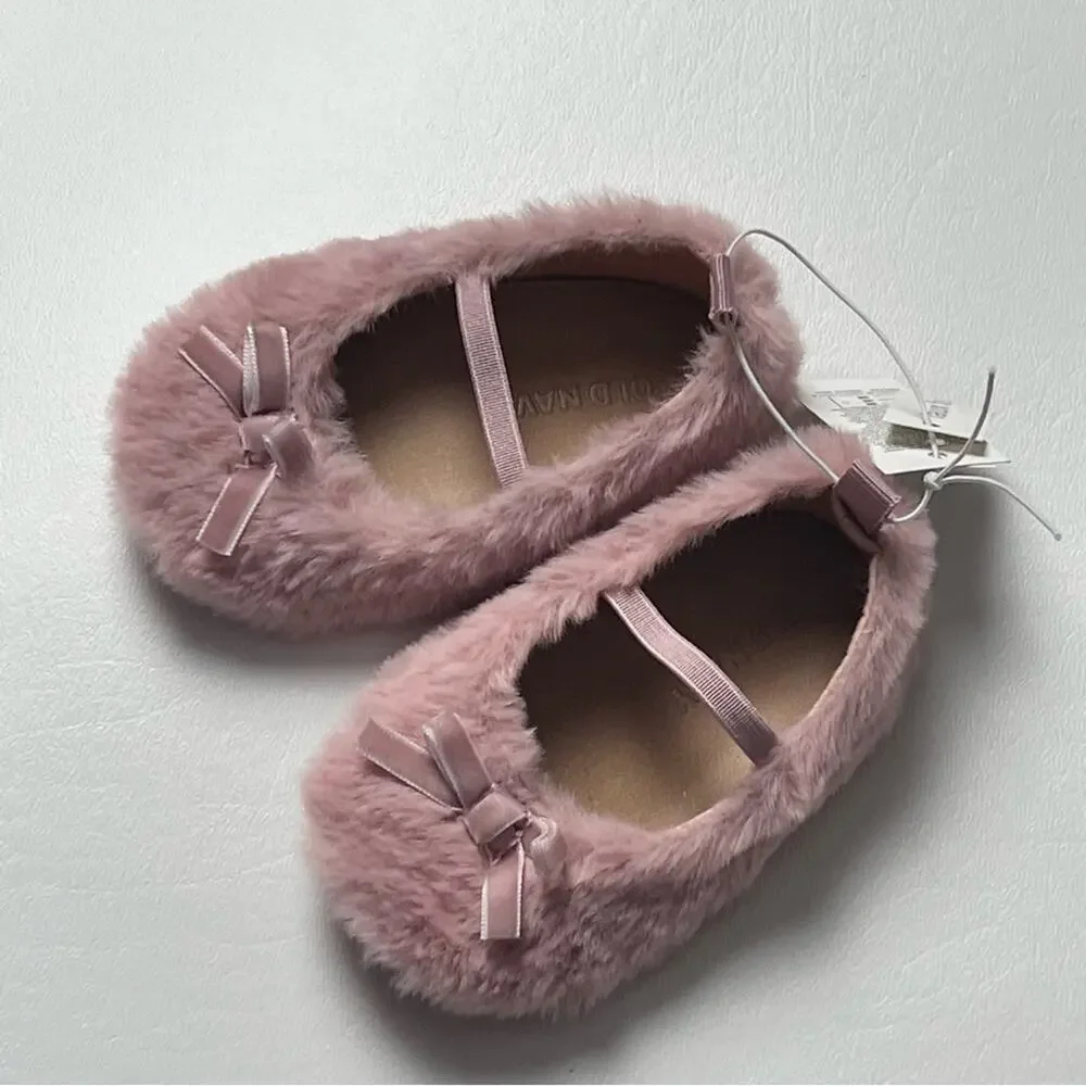 Old Navy Baby Girl Pink Plush Mary Jane Shoes Sz 6-12 M